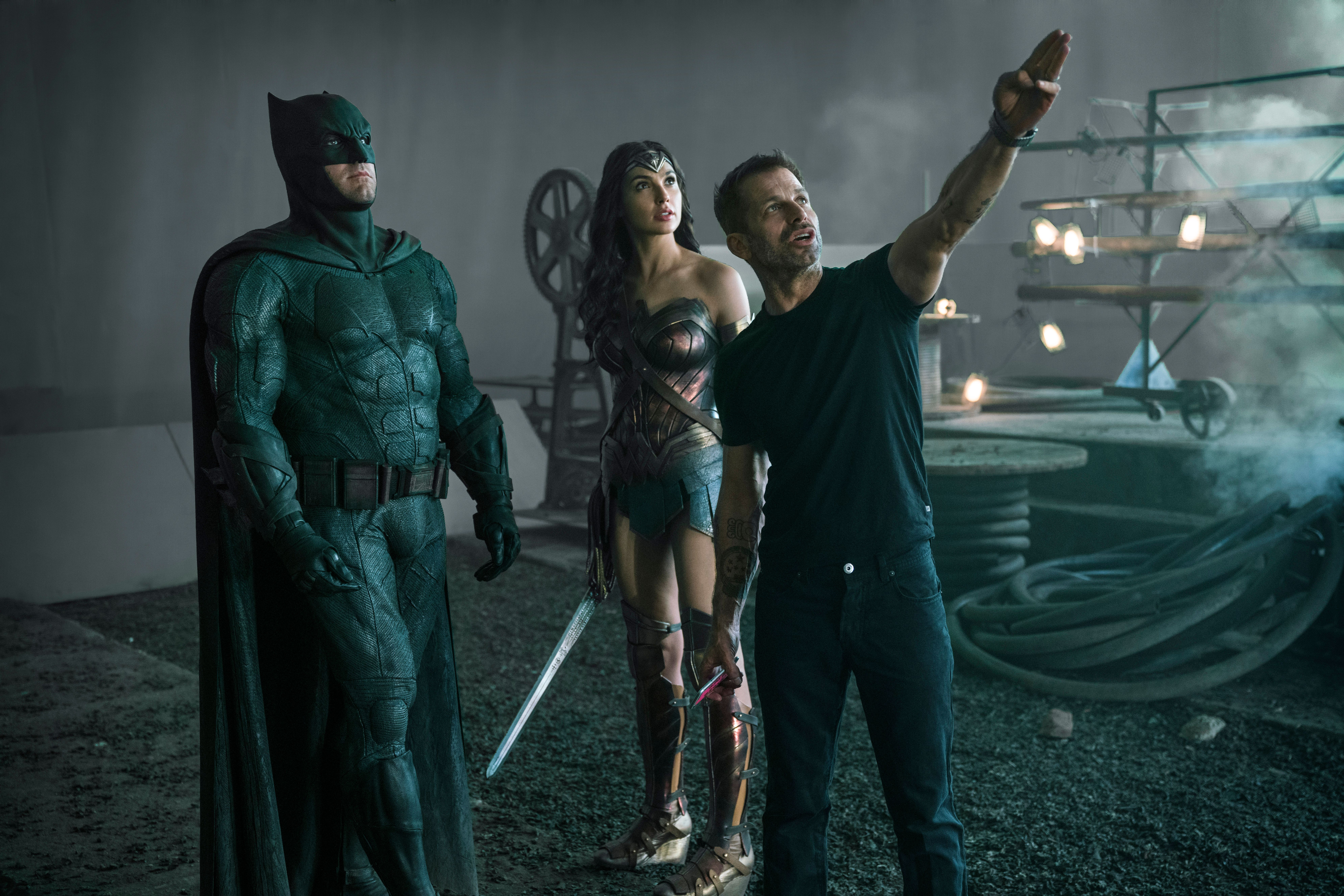 Zack Snyder directing Batman and Wonder Woman on set