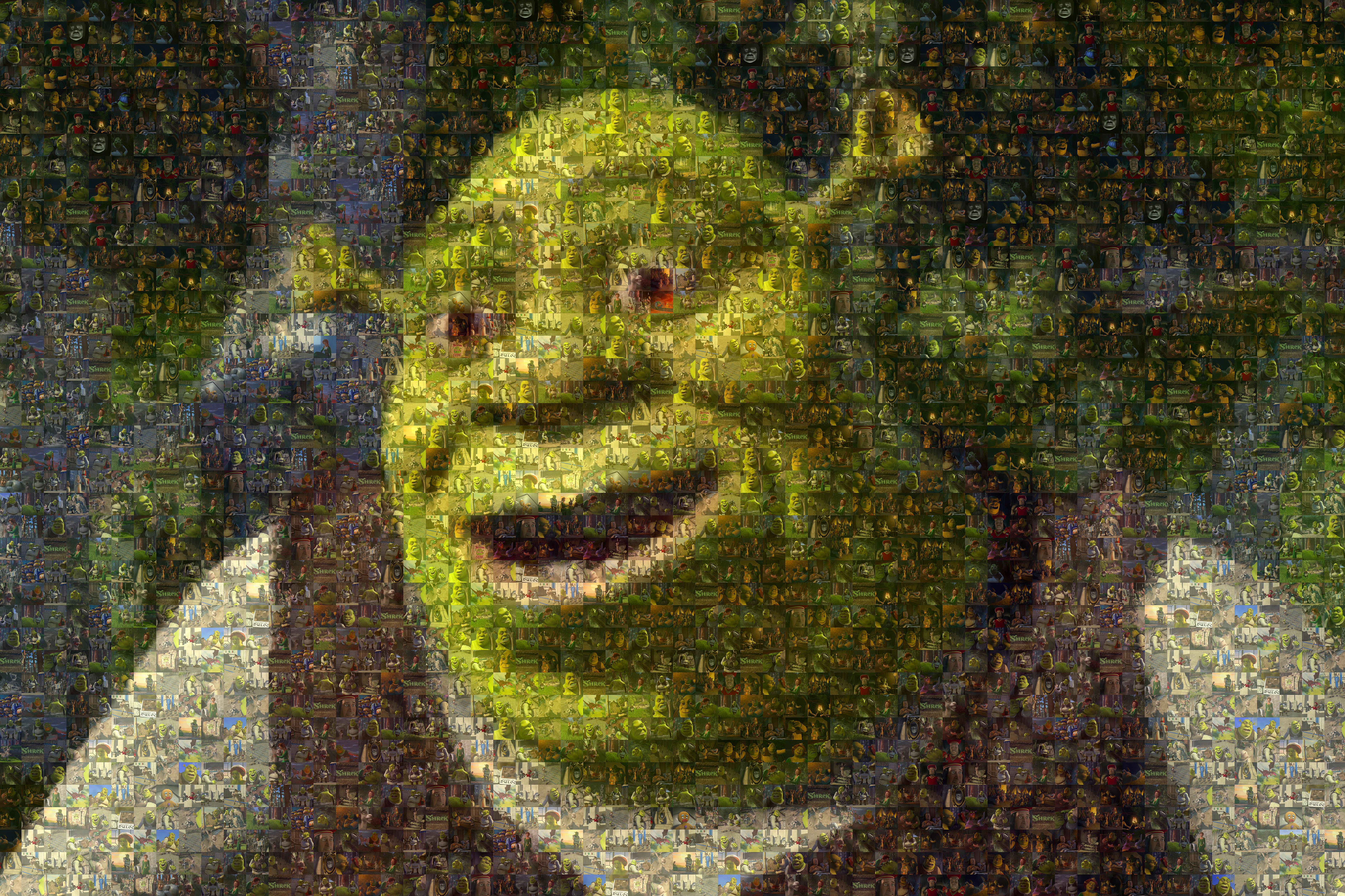 Image of the character Shrek made from hundreds of pictures of Shrek