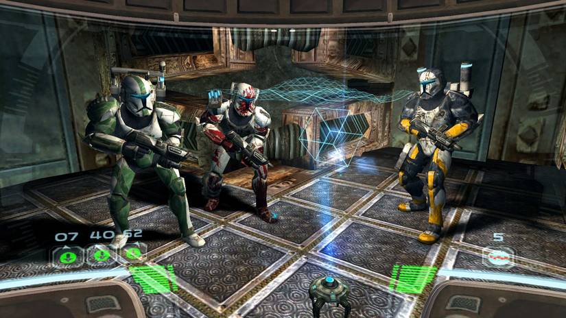 The soldiers of Delta Squad group up for a briefing in Star Wars: Republic Commando