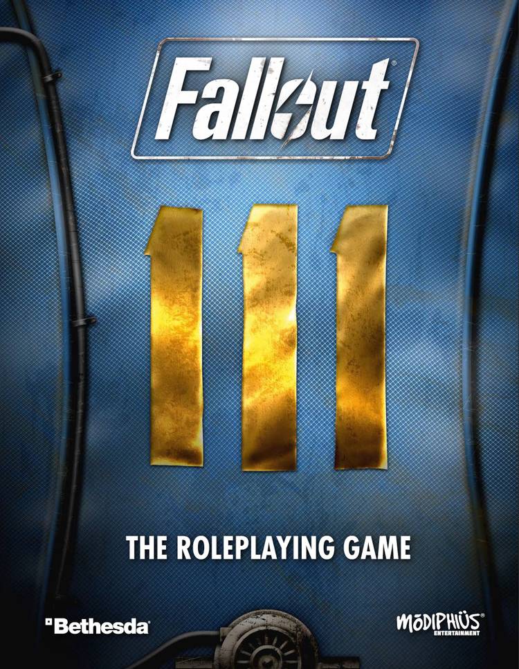 The cover of Fallout: The Roleplaying Game shows the back of a Vault 111 jumpsuit — the same vault from Fallout 4.