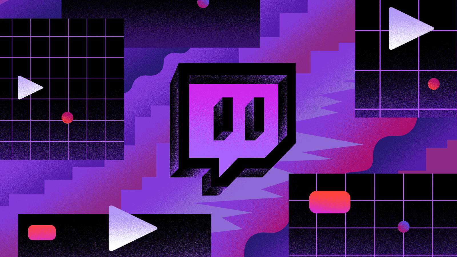 Illustration featuring purple and pink graphic lines and a Twitch logo