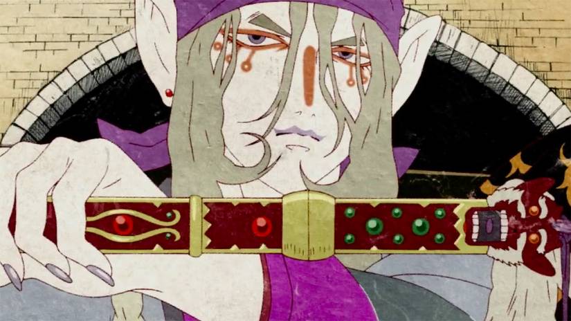 The Medicine Seller draws his sword to exorcise a demon in Mononoke