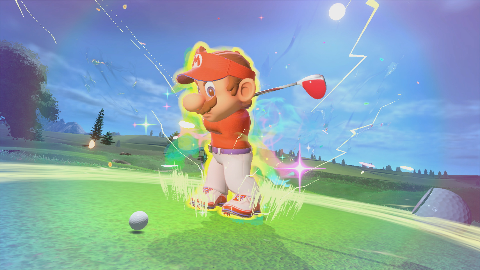 Promotional artwork for Mario Golf: Super Rush showing characters on the course