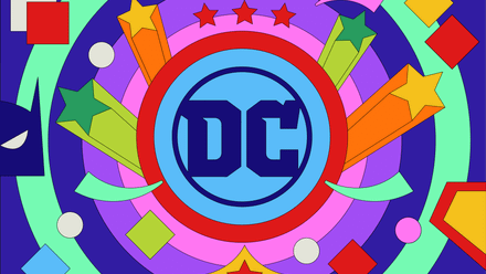 Bright, colorful illustration of DC Comics logo