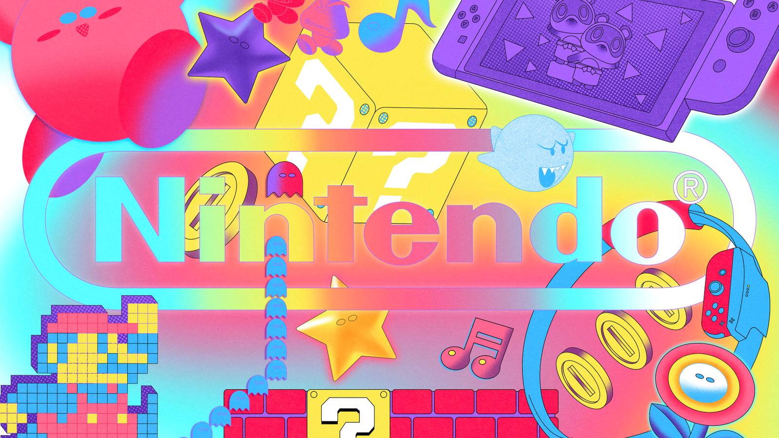 Bright colorful illustration of Nintendo logo stock art