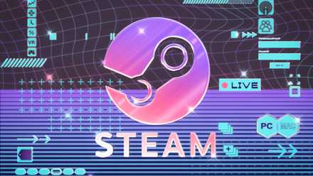 Colorful, graphic illustration of Steam logo