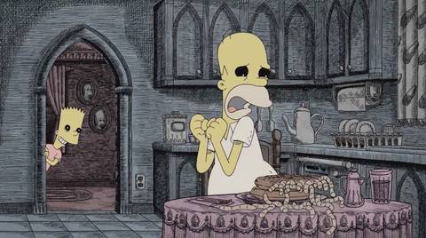 Bart and Homer as Gorey drawings in The Simpsons