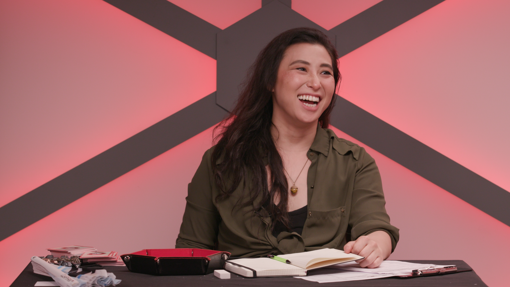 cast member Erika Ishii on the set of Dimension 20: The Seven