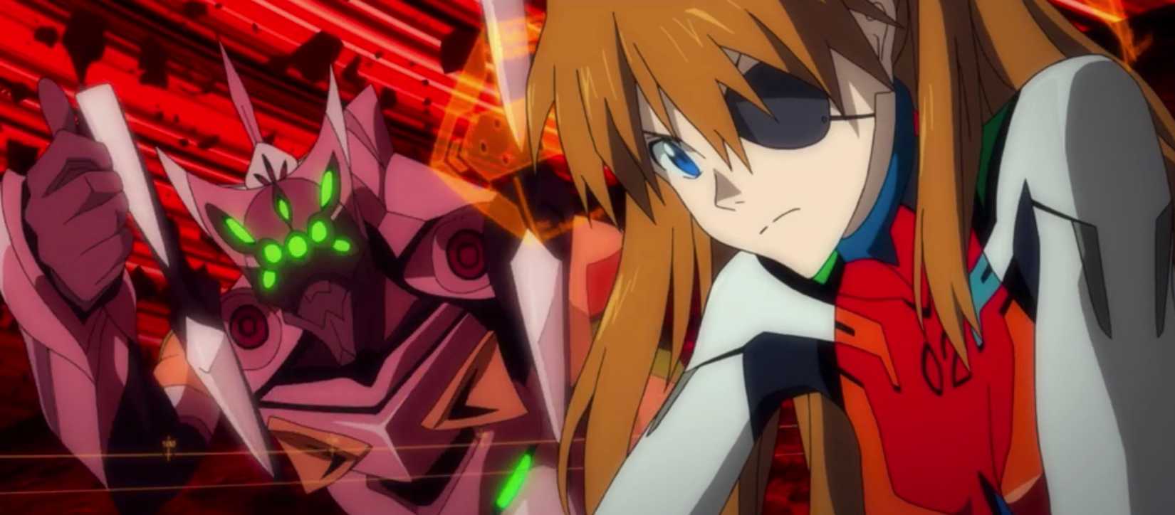 Asuka, a red-haired anime character with an eyepatch, in Evangelion 3.33
