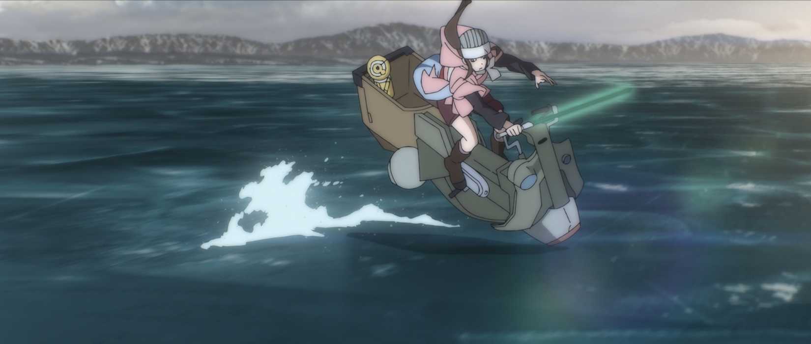 Kara racing across a lake while brandishing a lightsaber in Star Wars: Visions