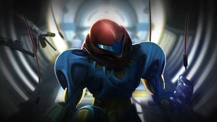 Samus Aran wearing her Fusion Suit after emergency surgery