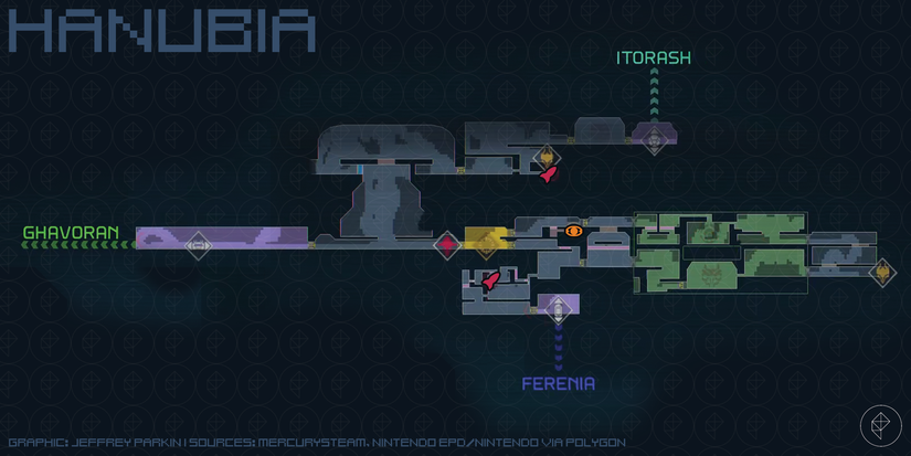 Metroid Dread maps suit upgrade, Missile Tank, and Energy Tank