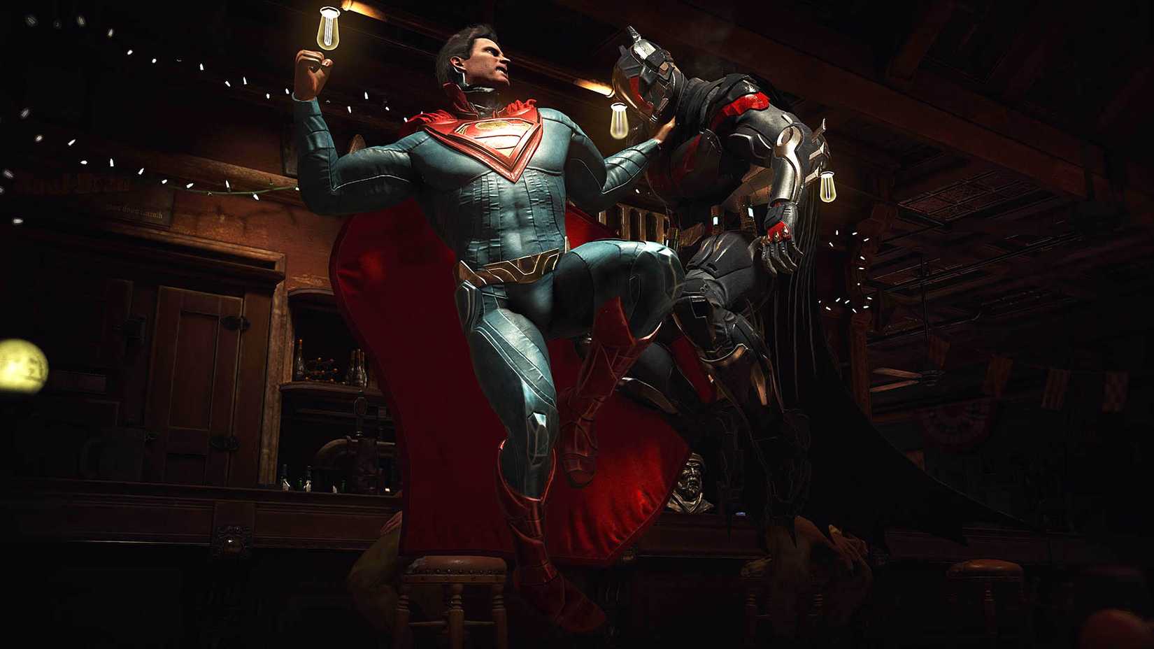 Superman fights Batman in a screenshot from Injustice 2