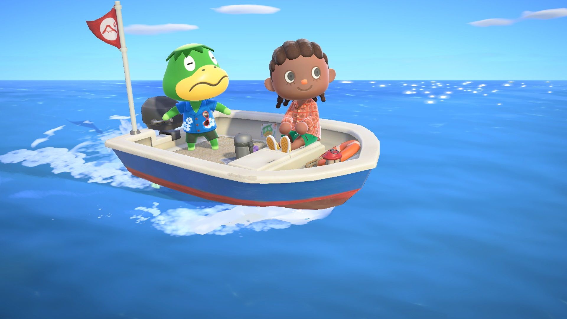Animal Crossing: New Horizons Kapp’n on his boat with an animal crossing player