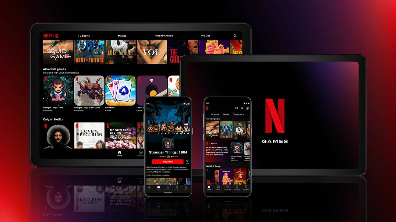 A mockup of the Netflix games interface on Android