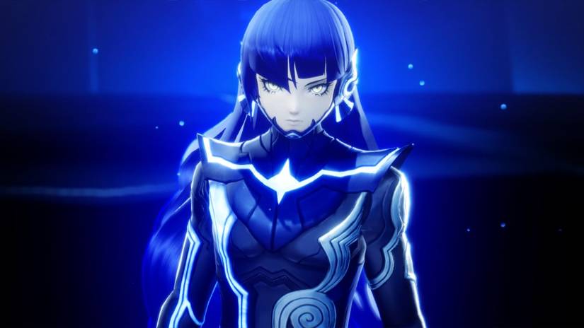 The protagonist of Shin Megami Tensei V, a blue-haired warrior with demonic powers