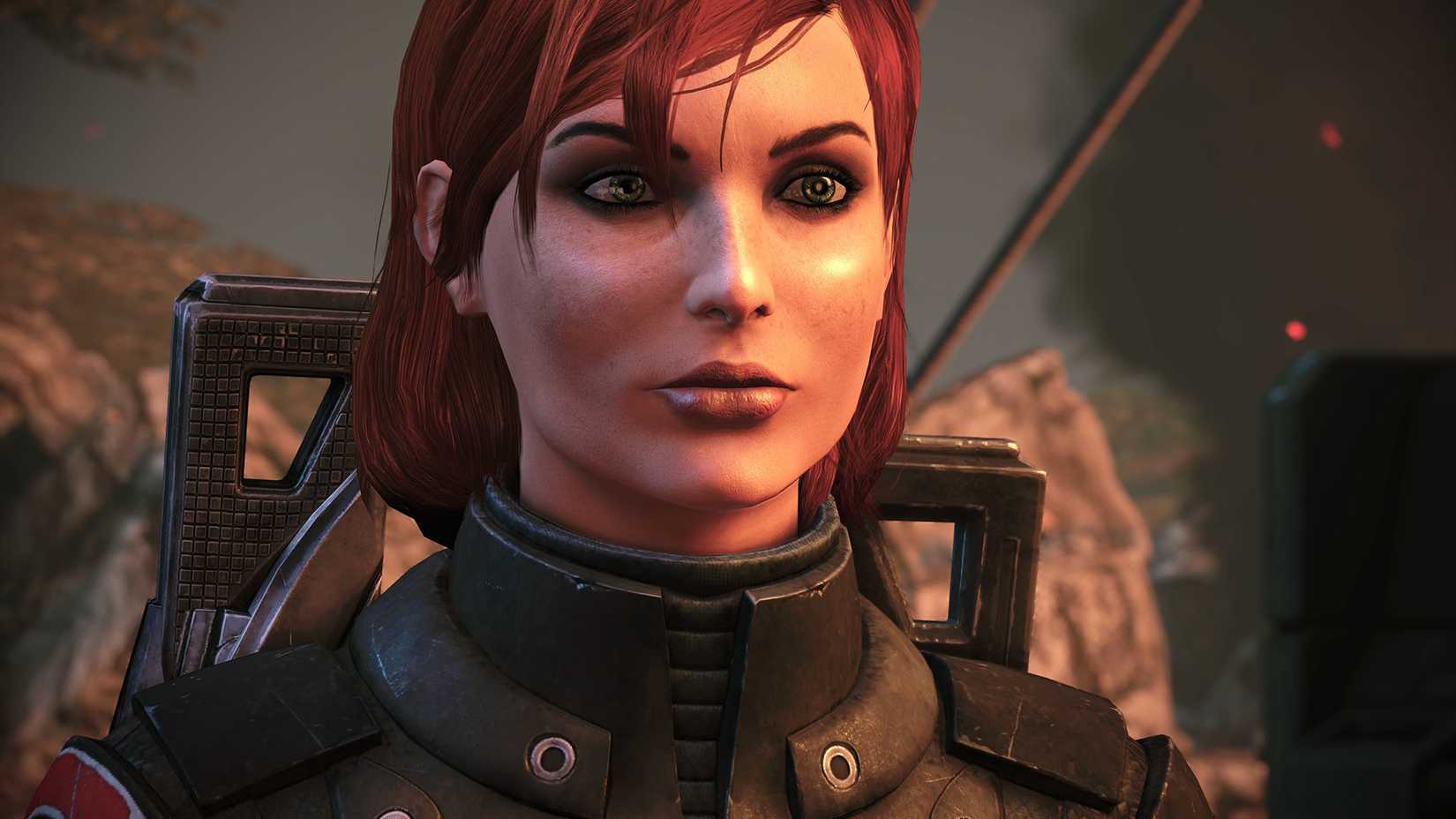 Commander Shepard stands on Eden Prime in Mass Effect.