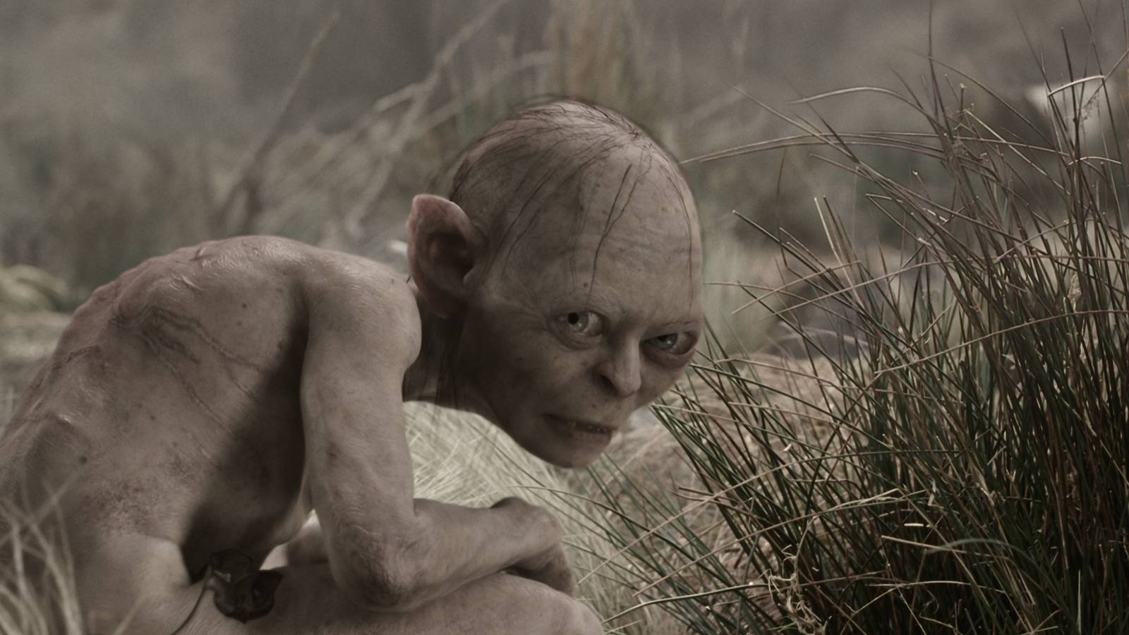 Gollum standing in the brush in Lord of the Rings: The Two Towers