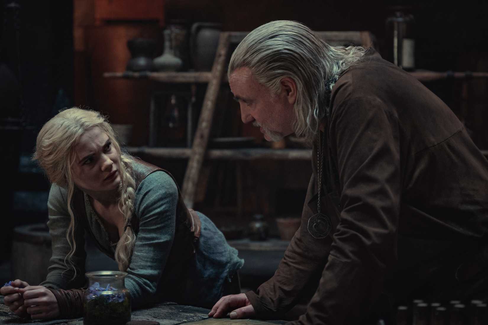 Ciri and Vesemir in a still from season 2 of The Witcher