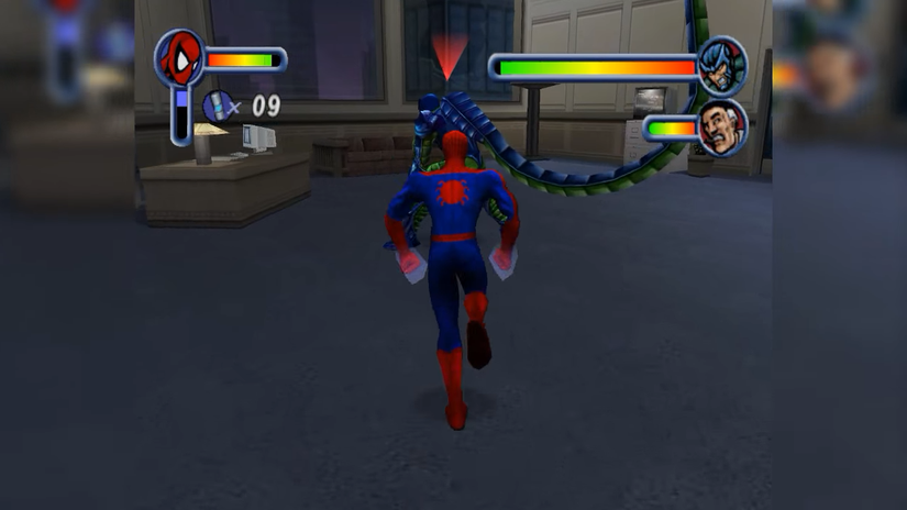 Spider-Man running at Scorpion in Spider-Man 2000