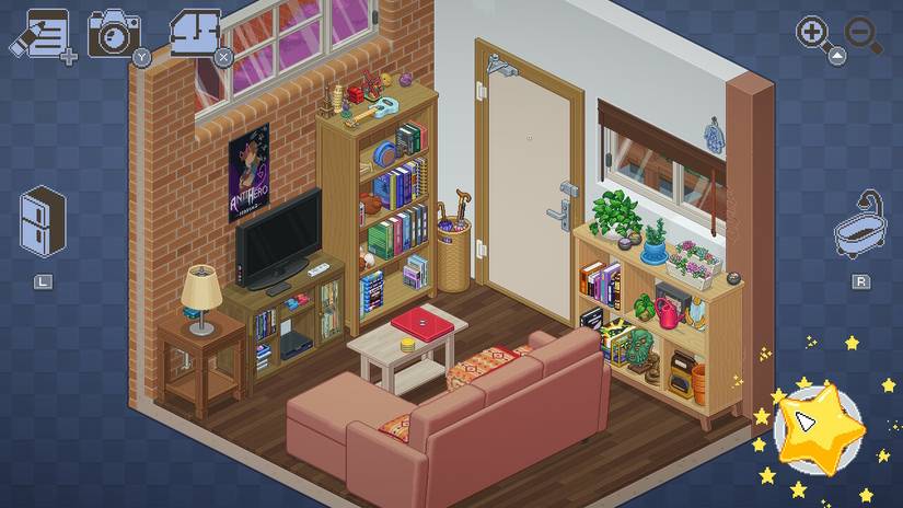 A living room in Unpacking