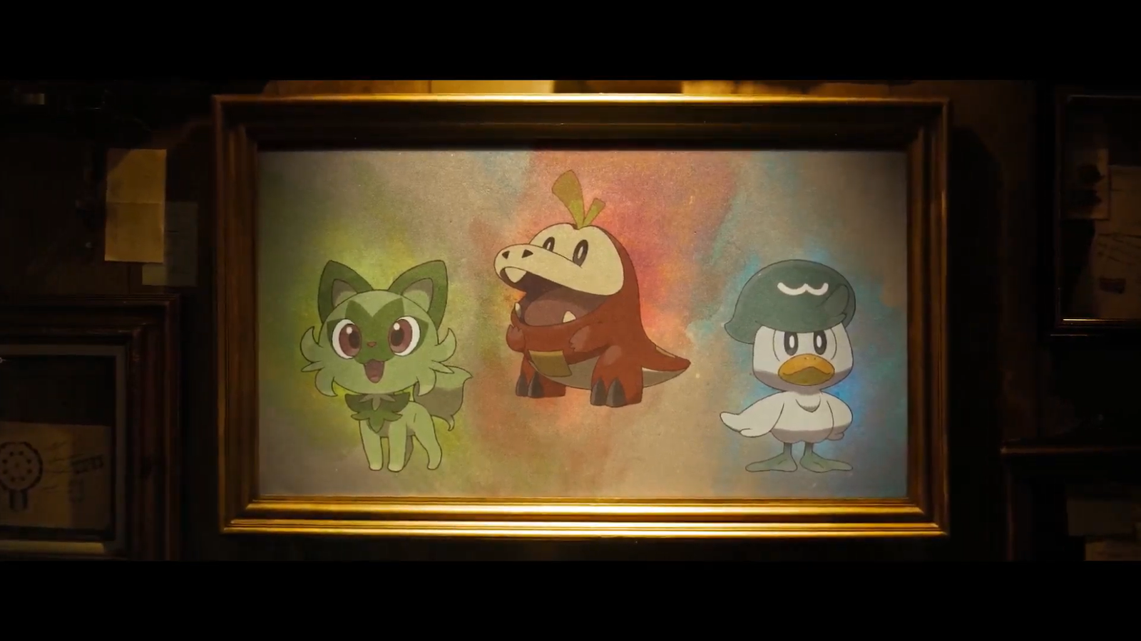 three starters: grass cat, fire lizard, water duck