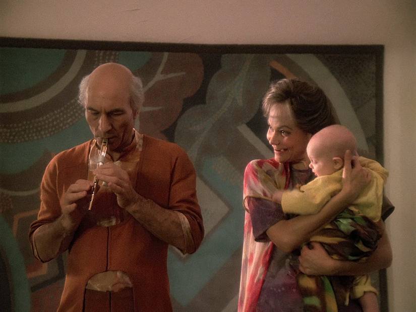 Picard with his “family” in the TNG episode “The Inner Light”