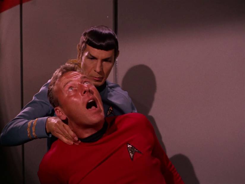 Spock delivers a Vulcan neck pinch in “And the Children Shall Lead”