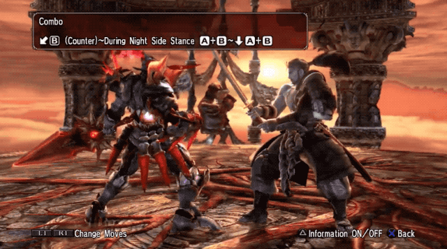An animated GIF of Nightmare performing a combo on Mitsurugi in Soulcalibur 4