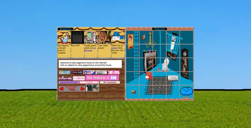 A screen capture of Bagenzo’s House shows a living room setting and various links