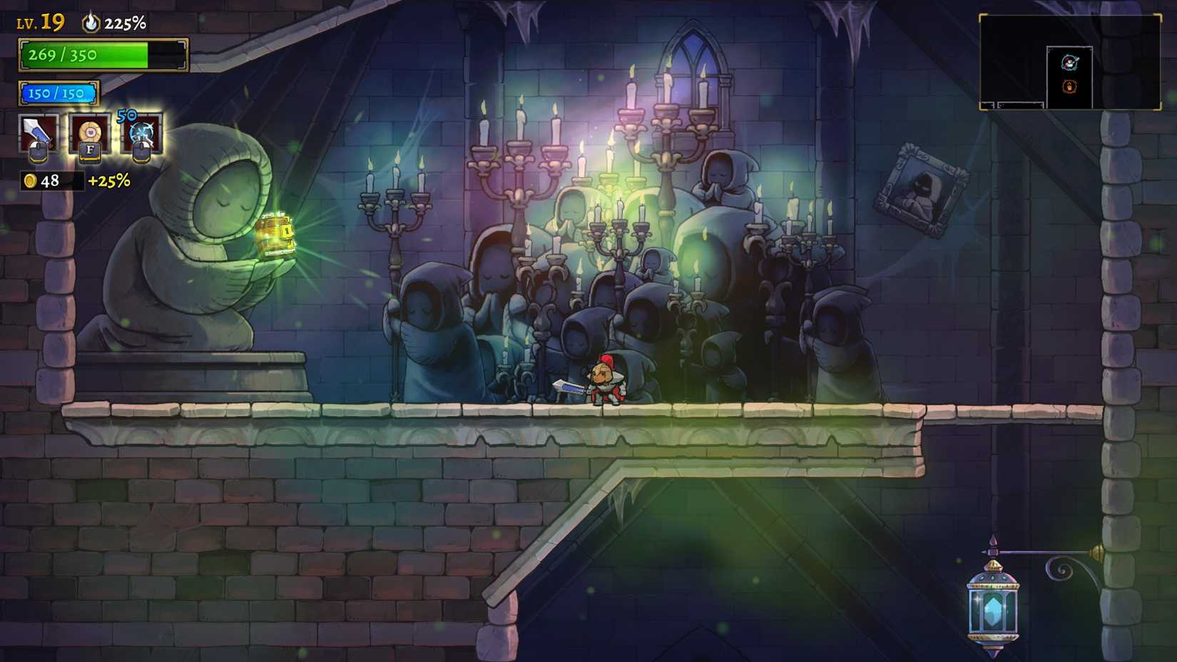 Rogue Legacy 2 screenshot showing the player approaching a statue where you can start the Aesop’s Tome challenge