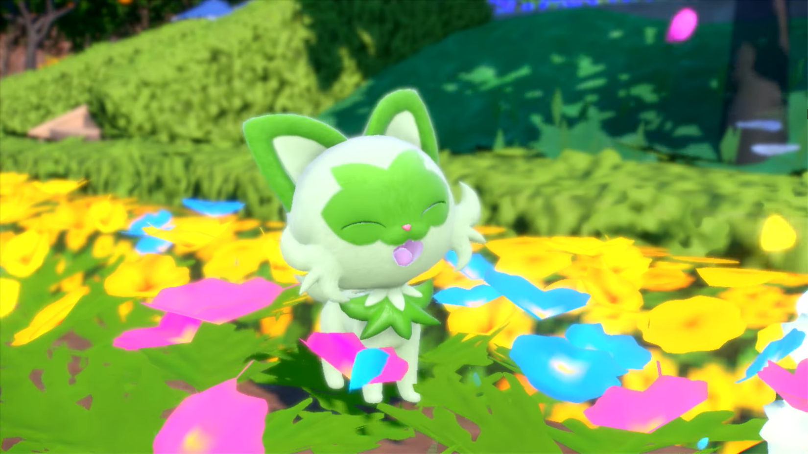 sprigatito in some cute flowers