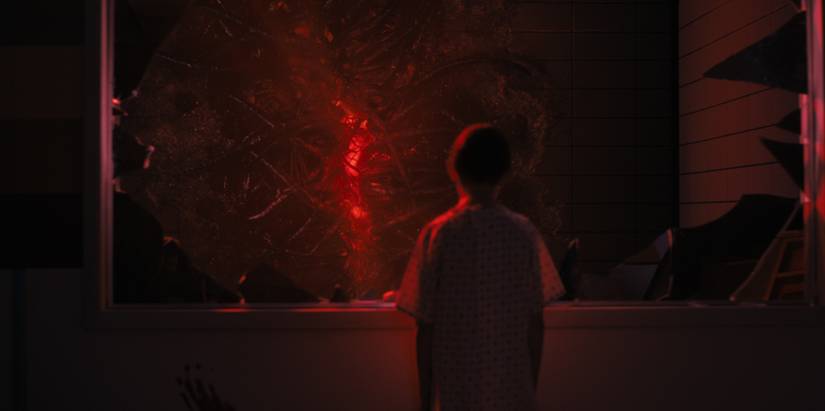 Young Eleven looks at the first gate to the Upside Down in Stranger Things