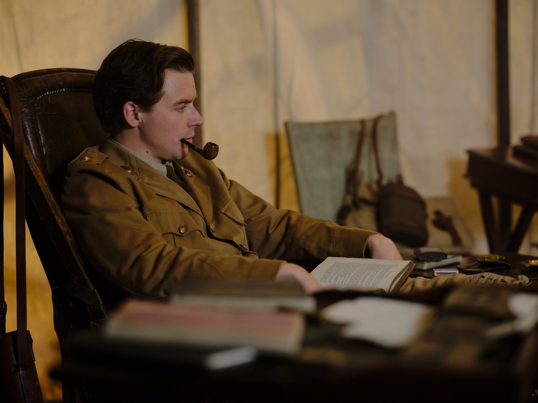 Jack Lowden smokes a pipe as Siegfried Sassoon in Benediction.