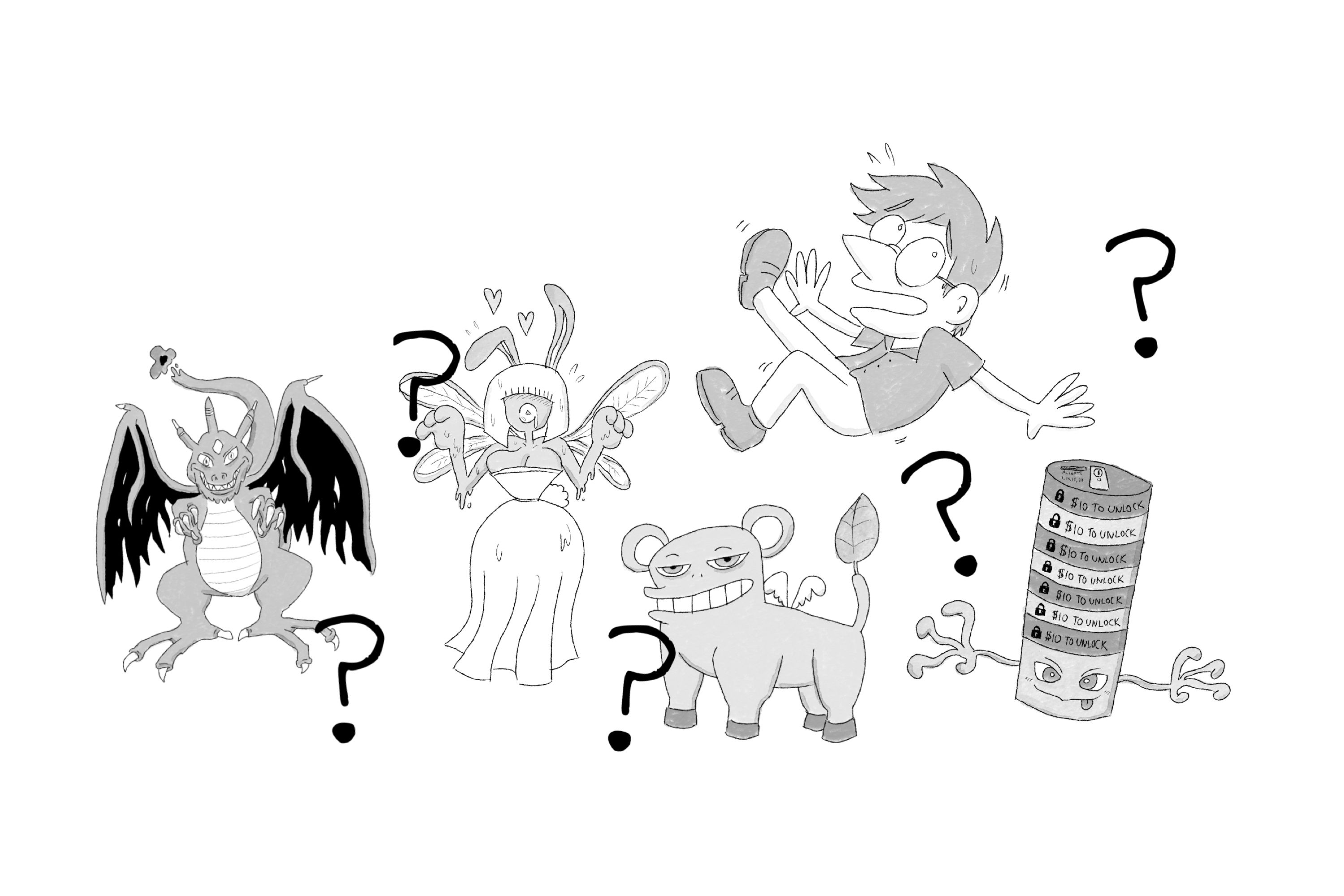 Various fake Pokemon from the future appear in original illustrations from Alec Robbins