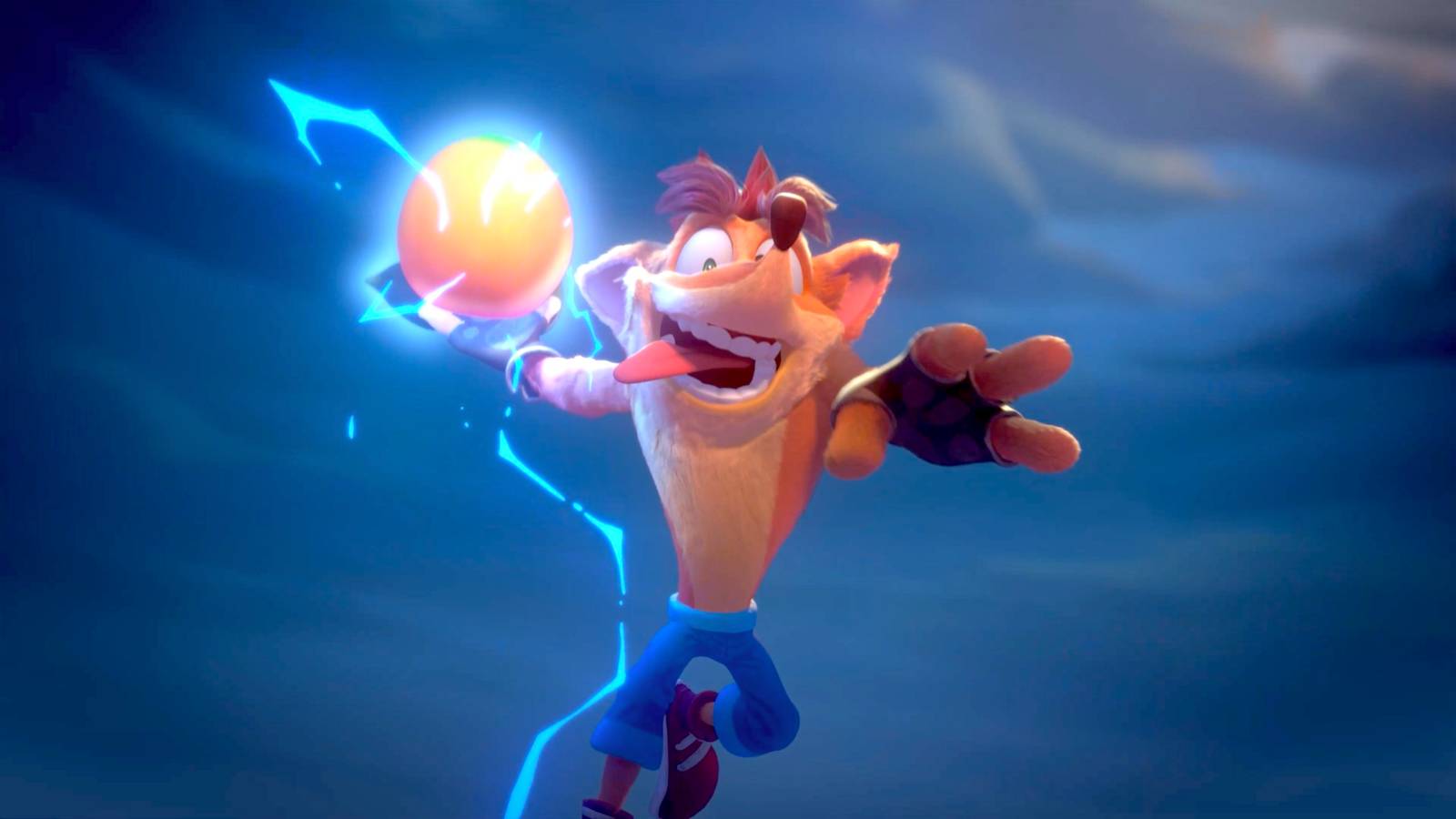 Crash Bandicoot leaping to dunk a piece of fruit — still from the Crash Team Rumble trailer