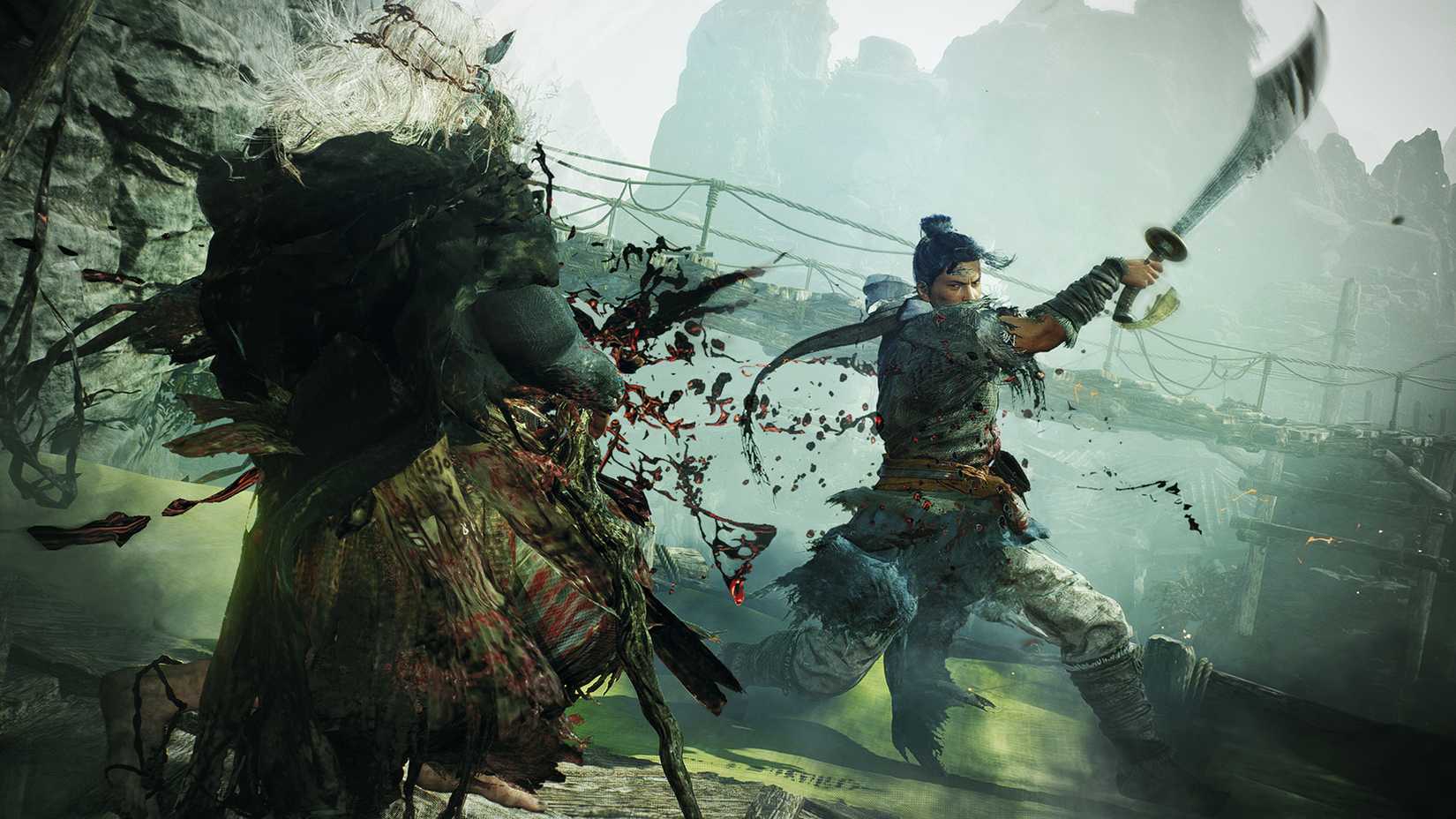 The protagonist attacks a demon with a saber in Wo Long: Fallen Dynasty 