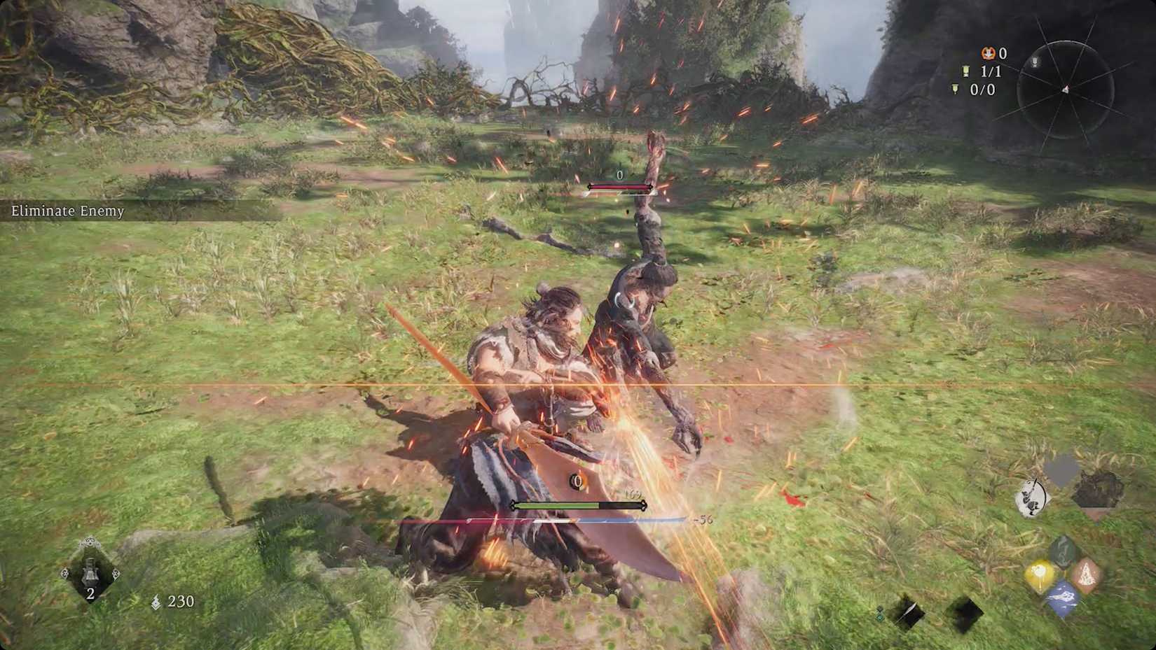 Two warriors fight on a grassy plane in Wo Long: Fallen Dynasty.