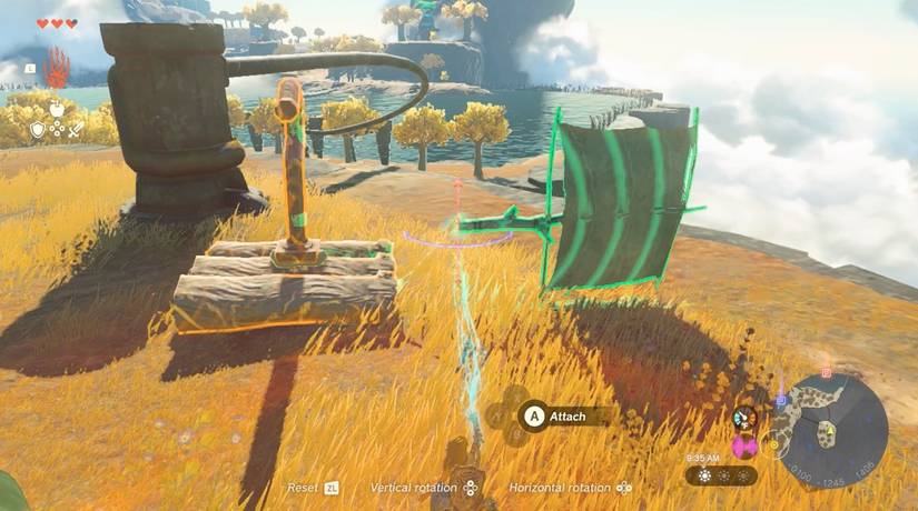 Link makes a makeshift sailboat with the Ultrahand ability in The Legend of Zelda: Tears of the Kingdom.