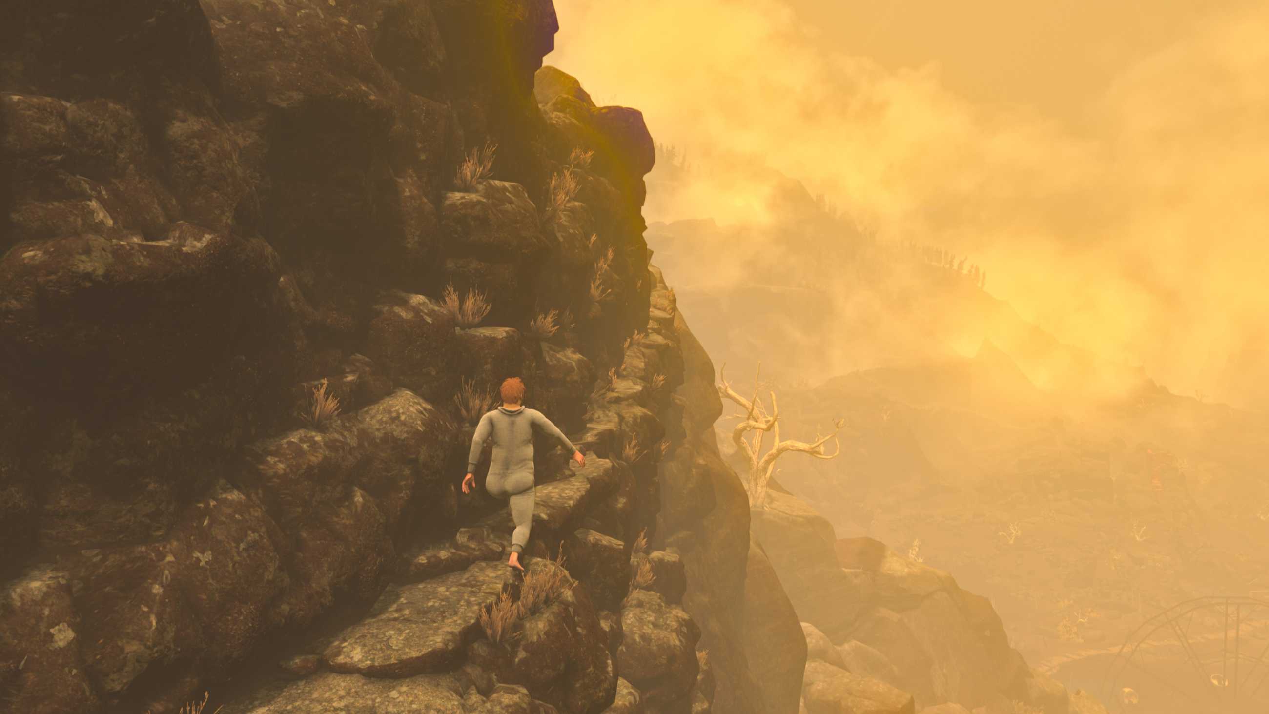 Baby Steps’ main character, Nate, walking up the side of a very dangerous looking cliff