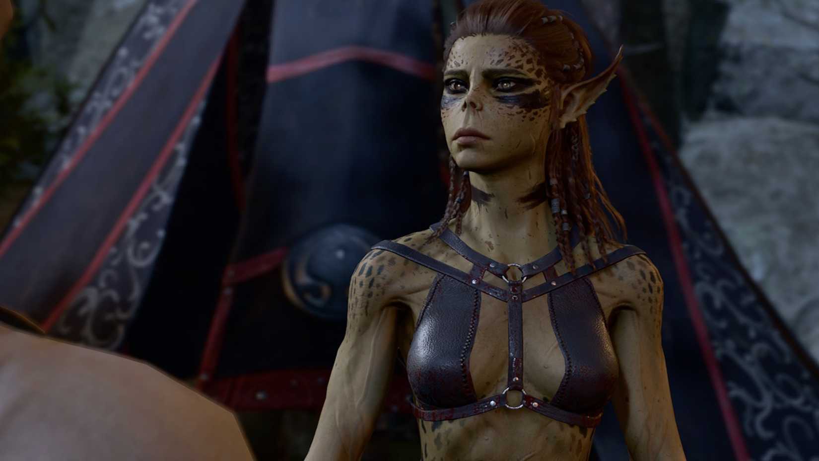 Lae’zel frowns while talking to the player character in Baldur’s Gate 3.