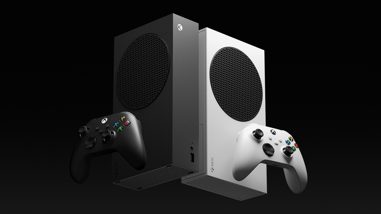Black and white Xbox Series S consoles