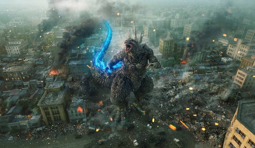 Godzilla destroys a city in Godzilla Minus One.