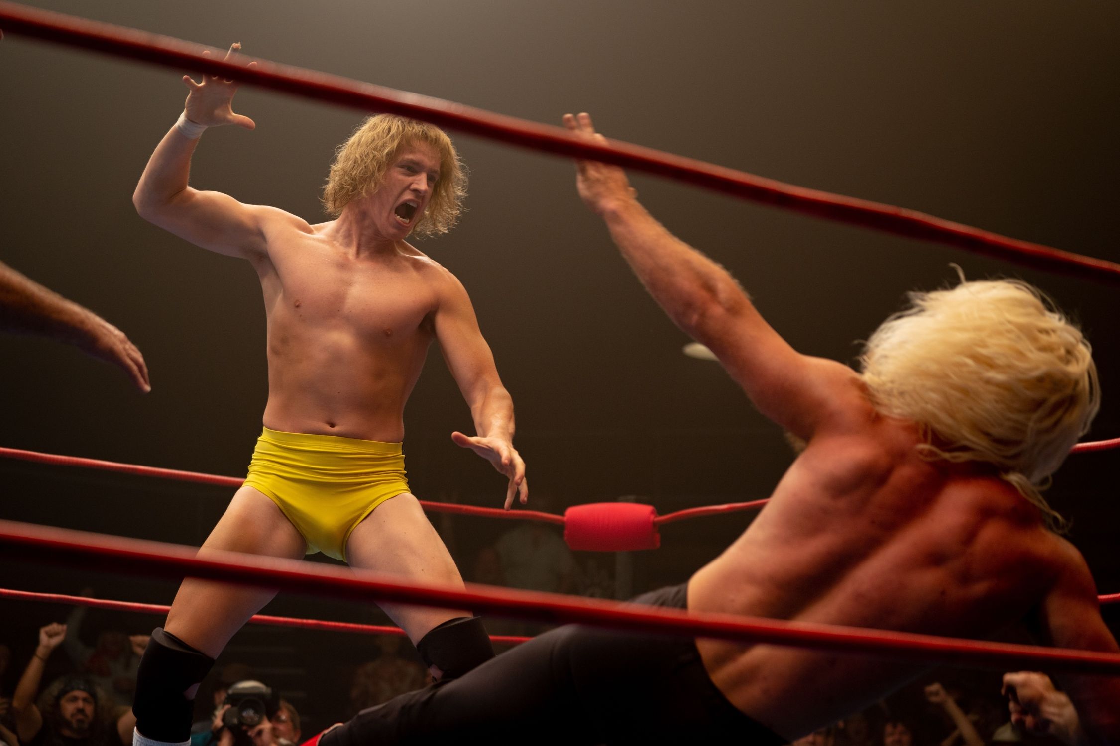 Harris Dickinson prepares to deliver a finishing move in The Iron Claw