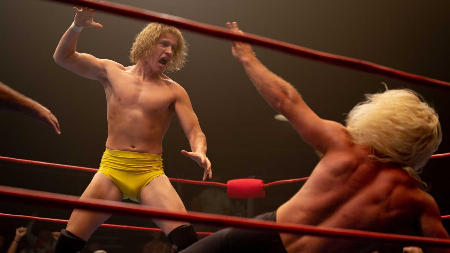 Harris Dickinson prepares to deliver a finishing move in The Iron Claw