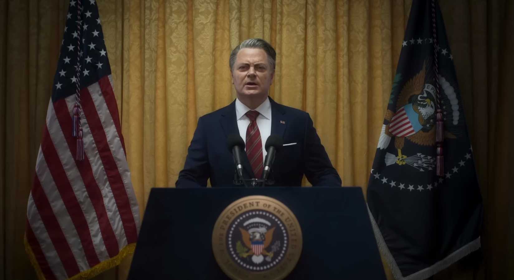 Nick Offerman as the president in Civil War