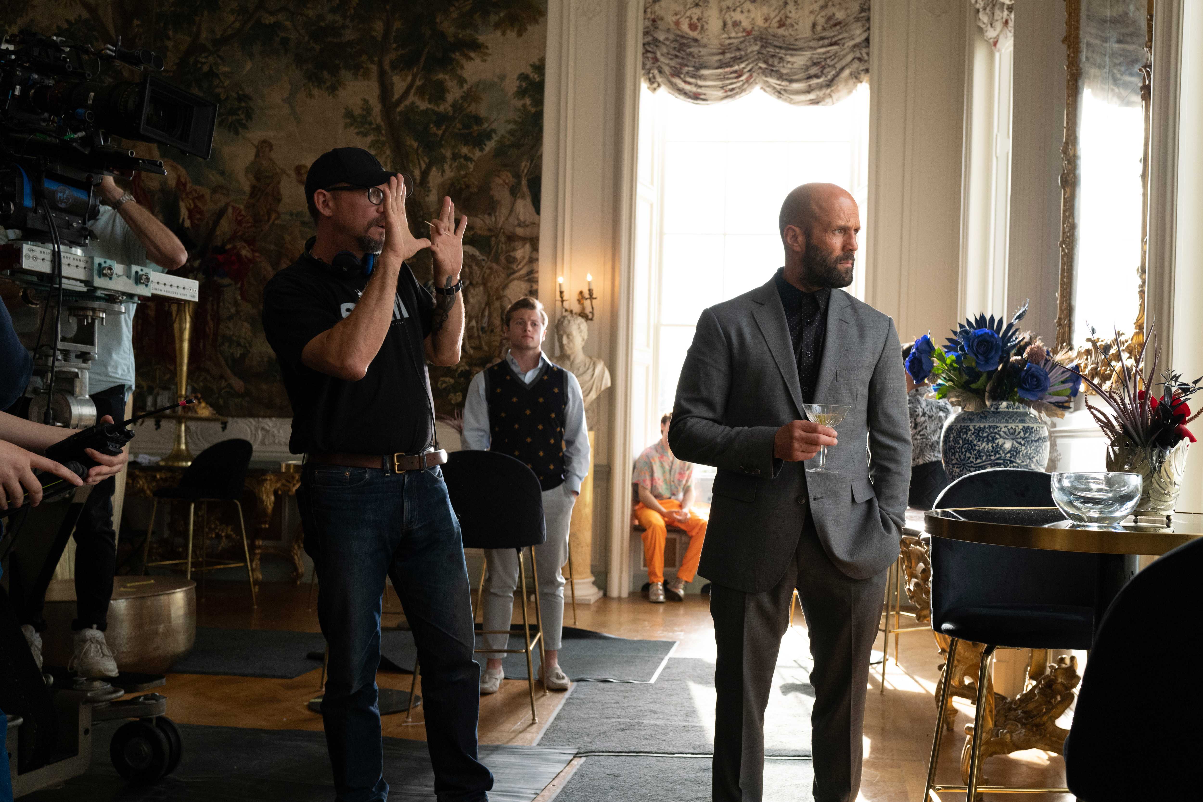 David Ayer directs Jason Statham on the set of The Beekeeper