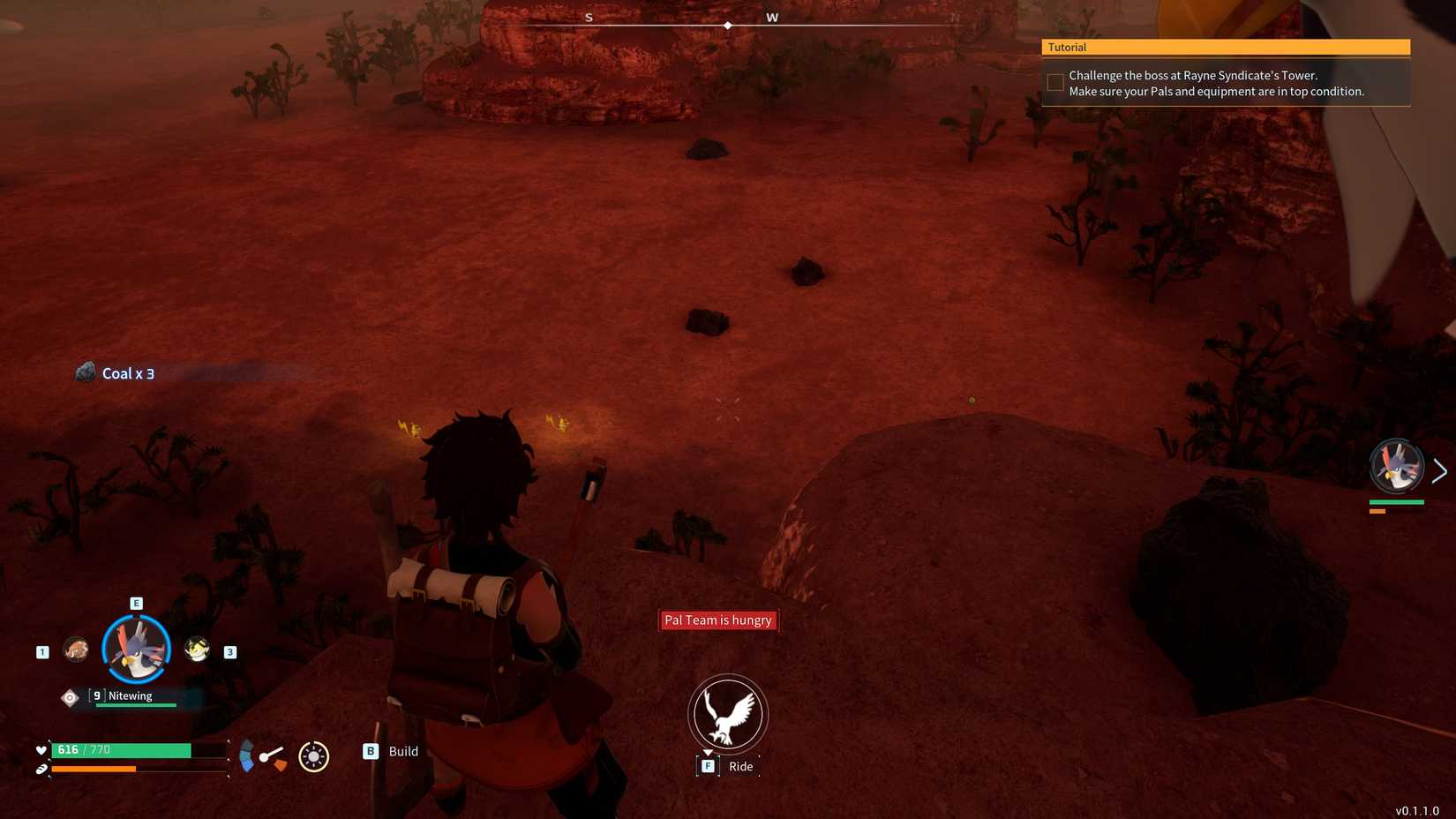 A Palworld hero stands near sulfur nodes in the best base location for sulfur in Palworld.