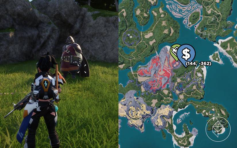 A map showing where to find a Palworld Black Marketeer on a grassy cliff.
