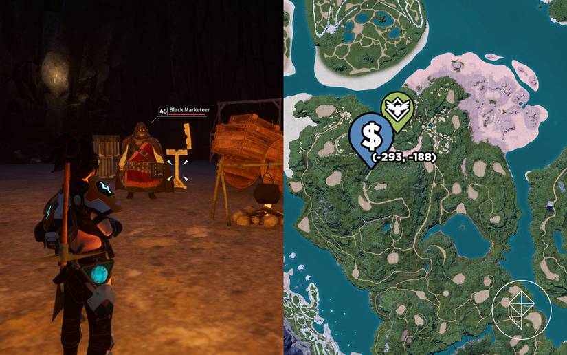 A map showing where to find a Palworld Black Marketeer around a mineshaft.